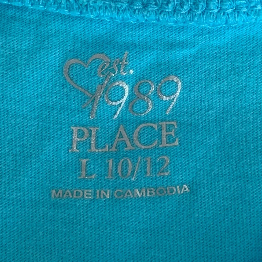Children’s Place Shirt Girl L 10-12 Blue Short Cap Sleeves Lightweight Butterfly